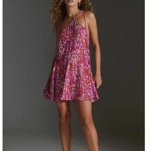 Anthropologie Pink/White Sheer Mini Dress Size - NWT - L
